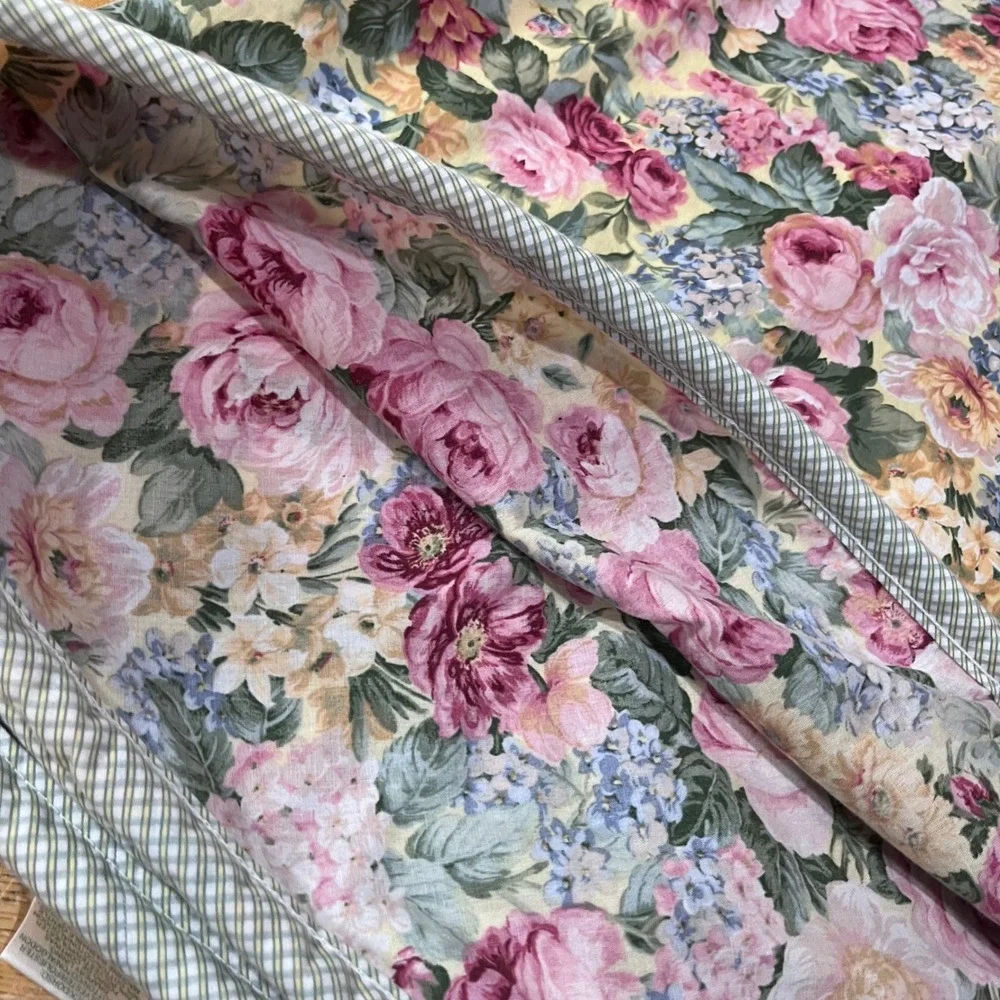 Vtg Croscill Pink Rose Floral Round Tablecloth 72